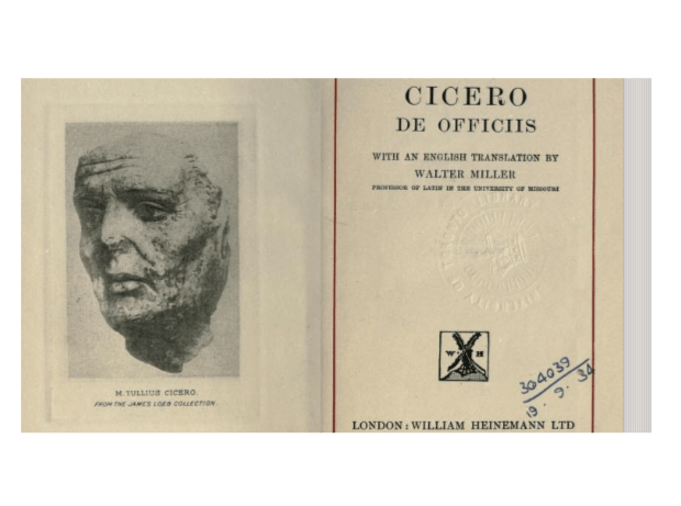 Inside cover of De Officiis by Cicero